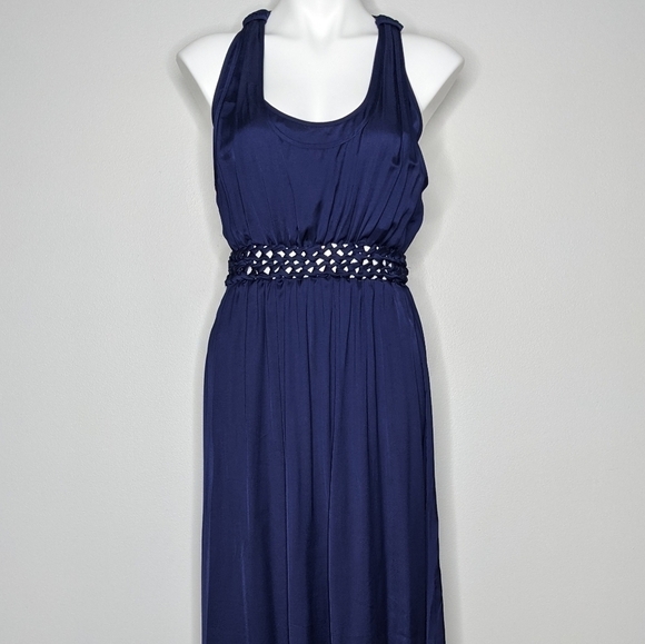 NWT Aijek navy satin maxi dress 10/12 - Picture 6 of 10